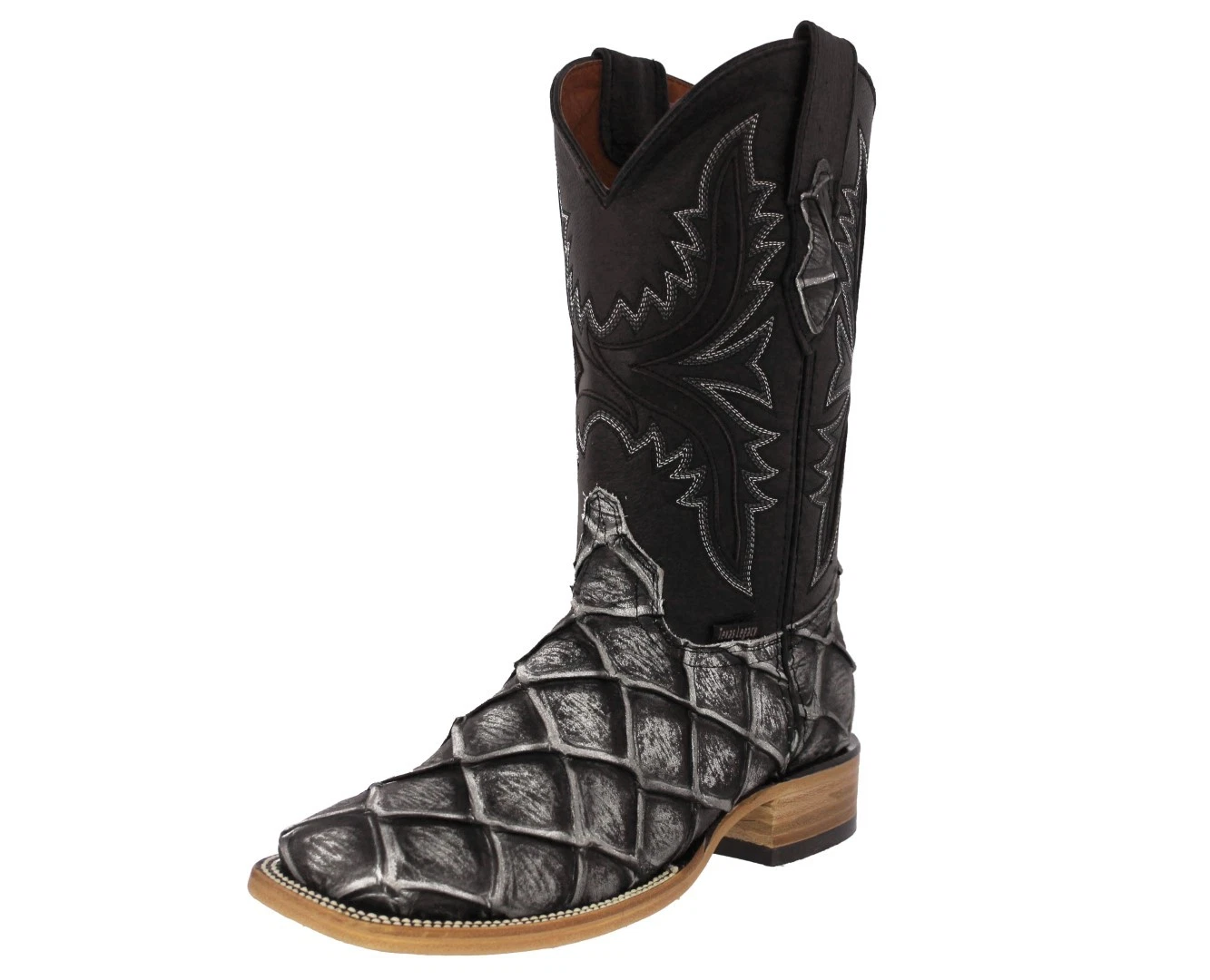 Mens Gray Western Boots Leather Pirarucu Fish Print Cowboy Dress Square Toe