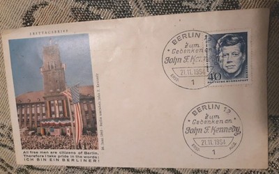 J F Kennedy stamp commemorating Ich Bin Ein Berliner German issue 40 stamp.1963