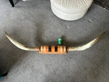 HUGE! MOUNTED STEER BULL HORNS 68.5” LONGHORN Polished-w/Leather Accents