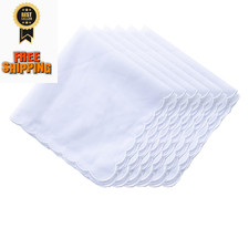 MemoryHanky Bulk Pack Handkerchiefs Cotton Scalloped Hankies 3 PCS, White