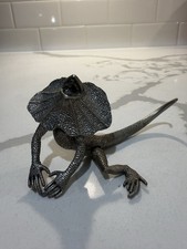 Vintage Metal Frilled Neck Lizard Figurine Silver Toned