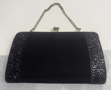 Vintage Black Glitter Trimmed Clutch Evening Bag with Chain Strap