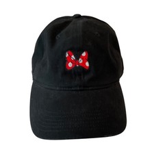 Disney Minnie Mouse Classic Black Baseball Cap Red Polka Dot Embroidered Bow