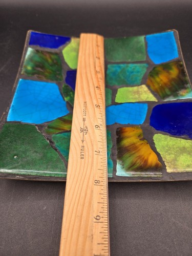 Vintage 1960s Mid Century Modern Blue Green Mosaic Abstract Tile Art Trivet Tray - Picture 8 of 10