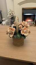 Italian Capodimonte Porcelain Rose Basket Ornament – Made in Italy