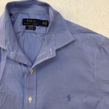 Polo Ralph Lauren Shirt Boy 16 34/35 Blue White Slim Fit Oxford Preppy Casual