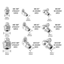 Metric Grease Fittings Kit, 60 Pcs Hydraulic Grease Zerk Assortment Kit