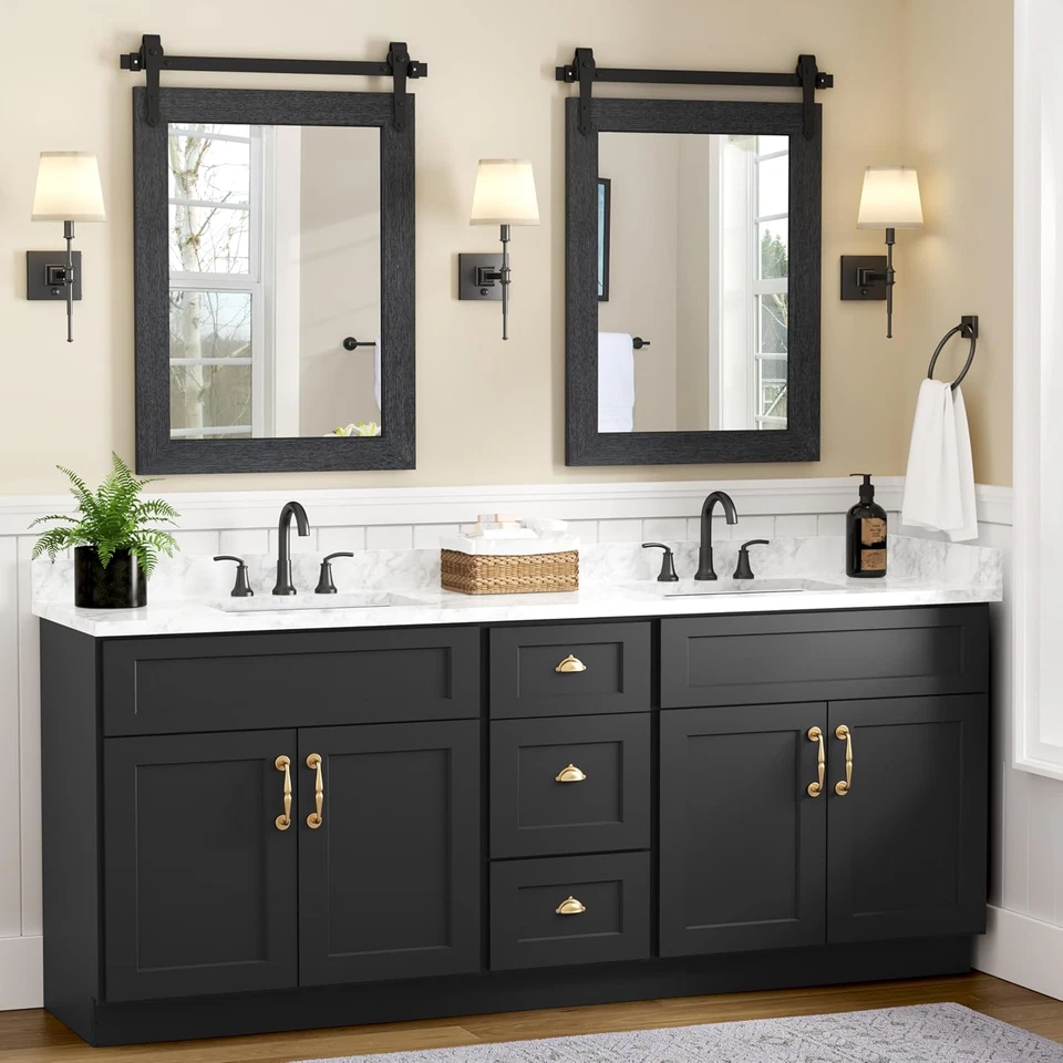 Farmhouse Bathroom Mirror for over Sink 22”X32” Black, Rustic Western Barn Decor - Image 3 of 4