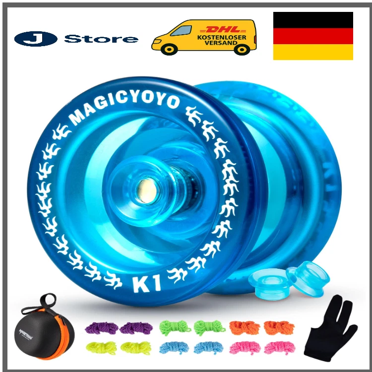 Reaktionsschnelles K1 Crystal Blue Yo-Yo | Kunststoff JoJo mit Handschuh