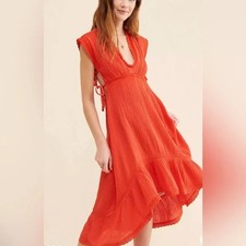 Anthropologie The Silvana High-Low Cover-Up Dress NWOT Size S Orange /Red