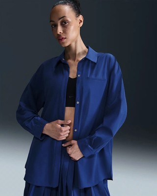 NEW Nike Women's PerfectStretch Oversized LS Shirt 24.7 Blue Size Medium HM8385