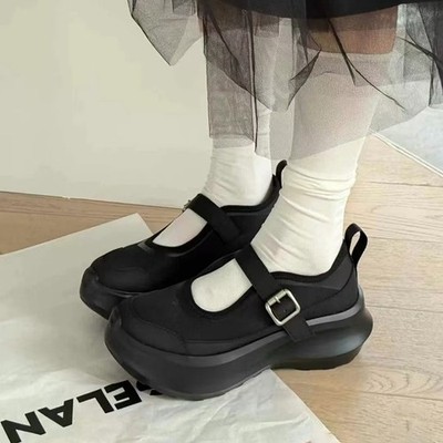 Womens Leather Mesh Splicing Mary Jane Thick Sole Platform Shoes Comfort Casual