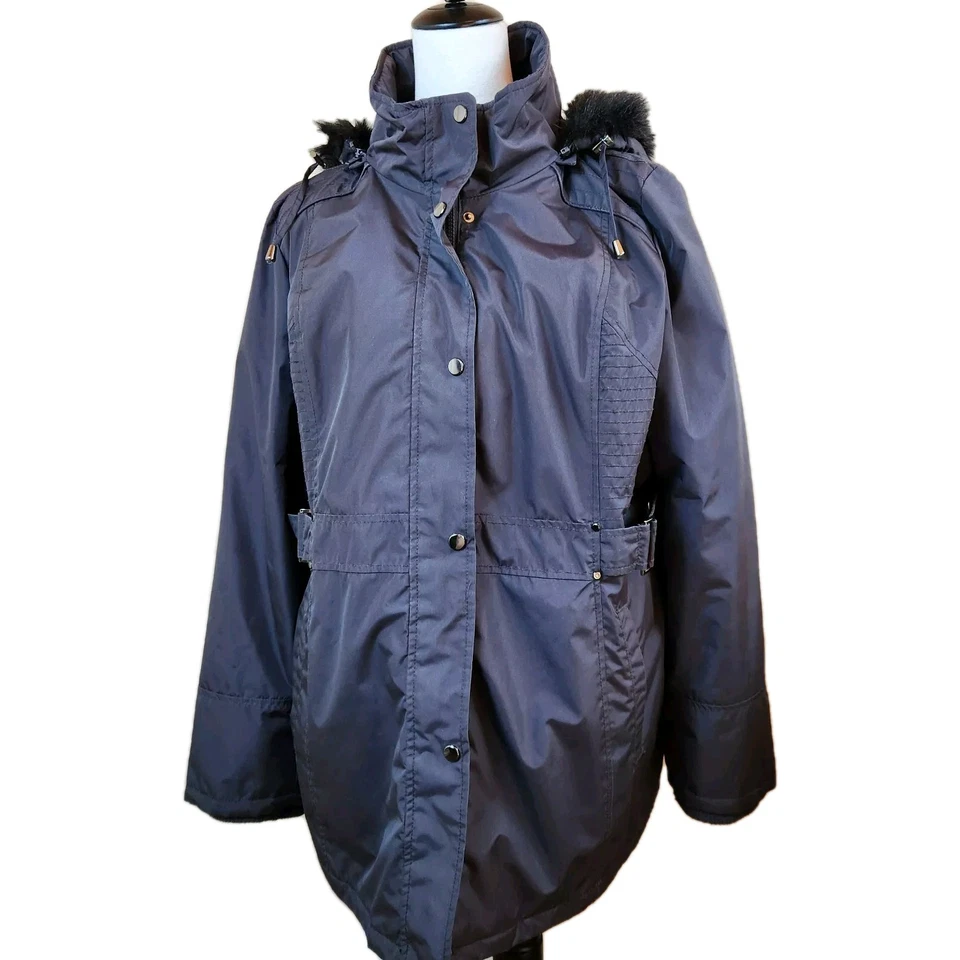 Abrigo de invierno Susan Graver Parka con capucha 4 en 1 para mujer XL gris ciruela cremallera completa chaqueta Foto 2 de 4