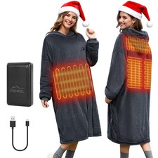 Heated Hoodie Blanket 16000mAh Battery, Oversized Flannel for Indoor/Outdoor