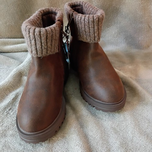Wonder Nation Girls Sweater Knit Top Boots Brown Faux Leather Zip Up NWT