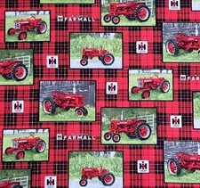 1 Yard Harvester Farmall Tractors Plaid 100 Cotton Sewing Fabric Farming