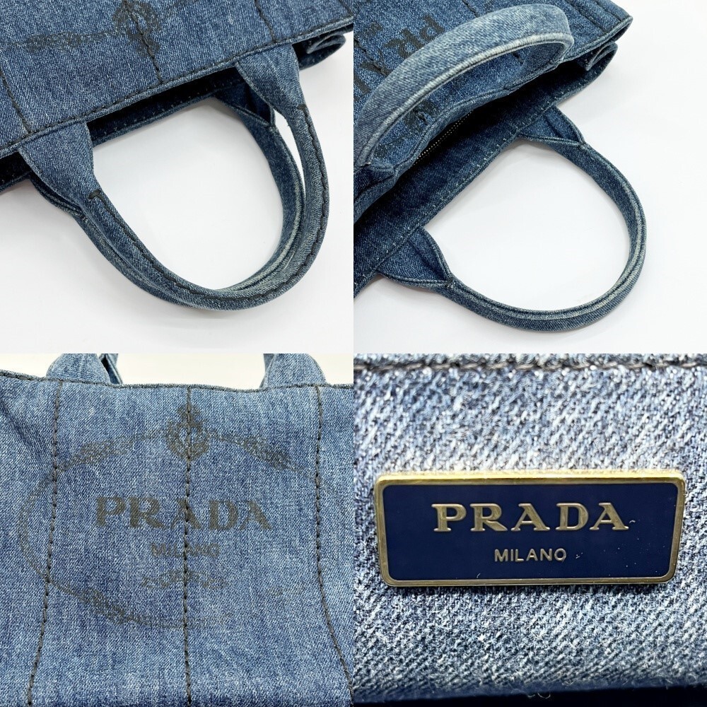 PRADA Tote Bag CANAPA 2way Denim Cloth Bag with Guarantee Card Blue Slightly Wor thumbnail 10