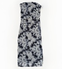 Large UK 14-16 Primark Grey Black Tie Dye Bodycon Midi Dress Bandeau Strapless