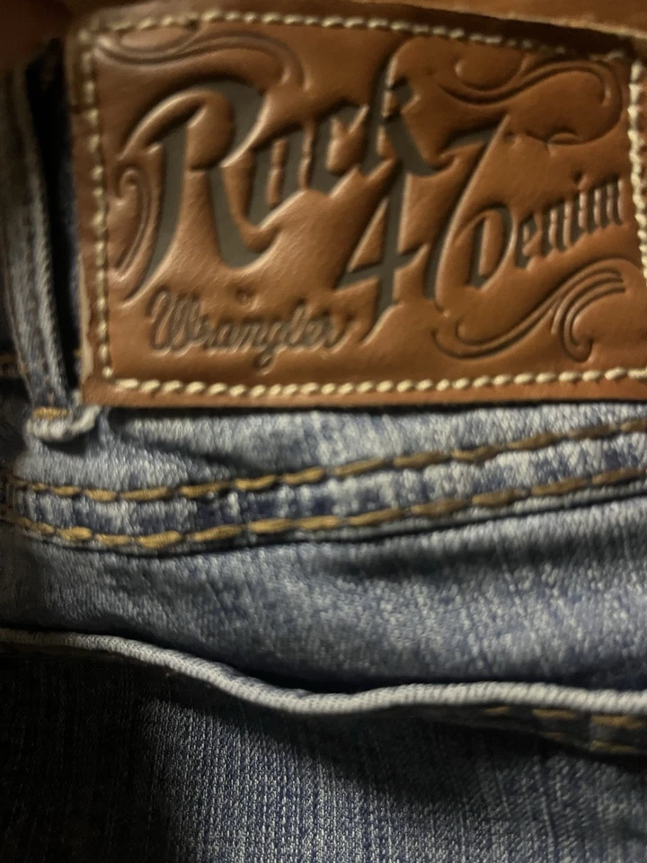 Rock 47 Denim Jeans Wrangler Slim Boot Cut Men's Light Wash 38x34 - Image 3 of 4