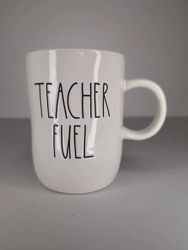Rae Dunn By Magenta Coffee Mug Teacher Fuel Apple White WithYellow Interior