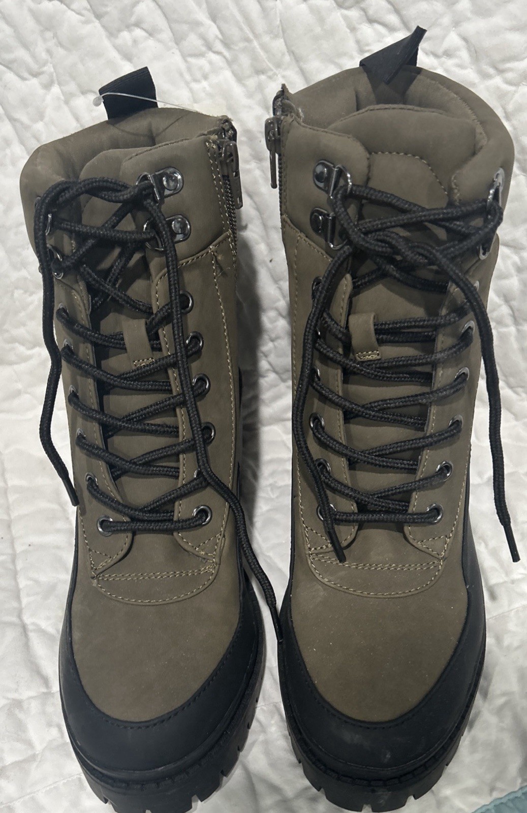 Falls Creek Women’s Trina Olive Green Combat Ankle Heeled Boots Size 7.5 New!