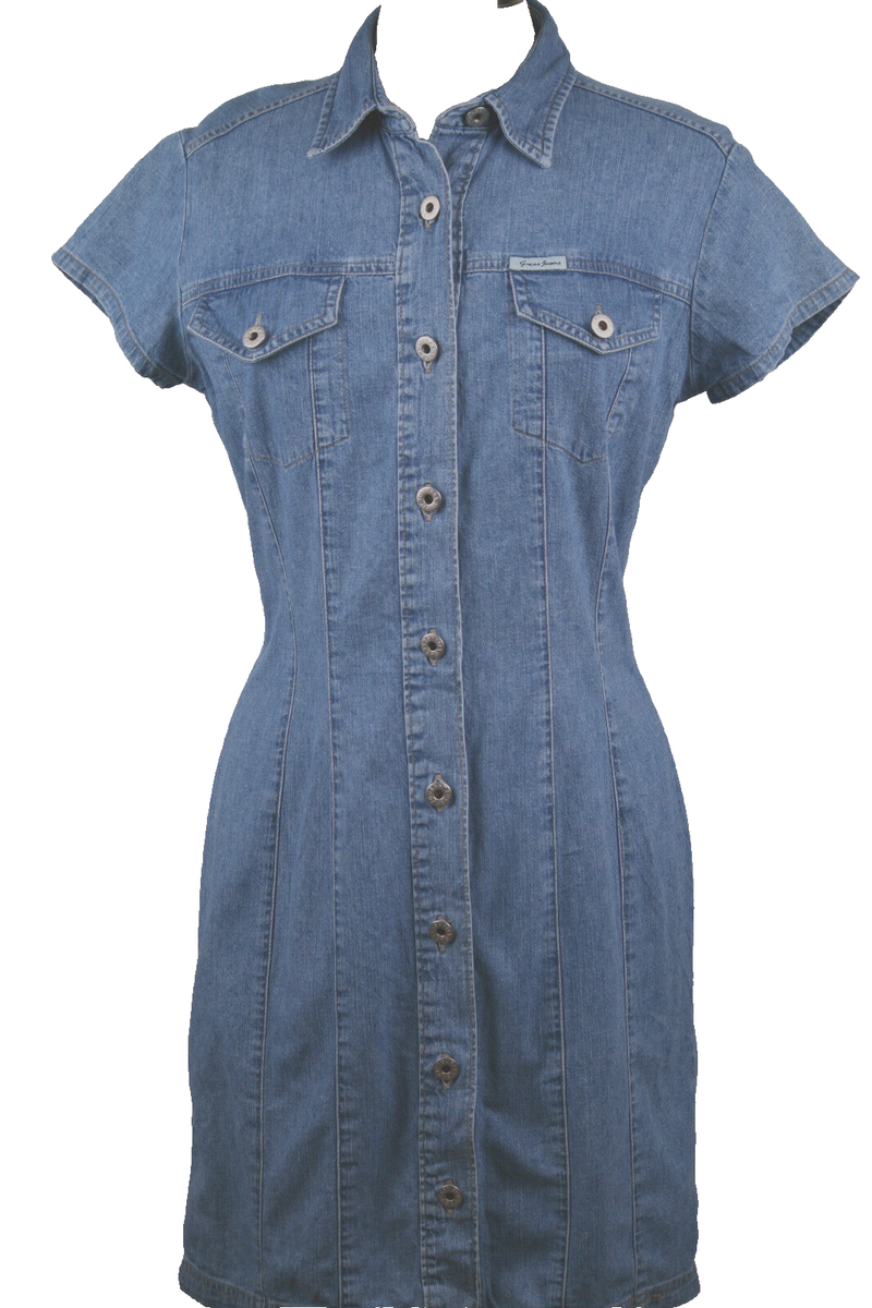 Guess Juniors Size 11 Denim Dress Button Front Made in U.S.A. 1990's MTV Country