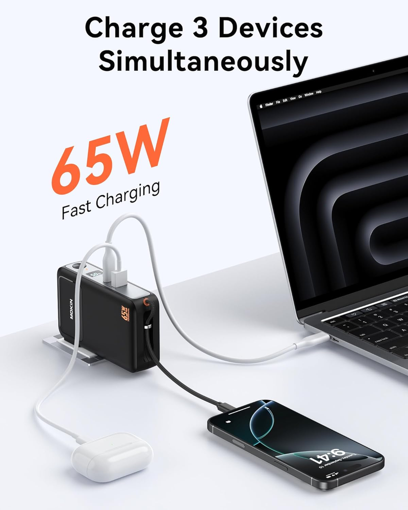 10000Mah Power Bank with 65W Wall Charger and Dual Output Ports
