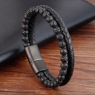 Men's Lava Rocks Stone Handmade Braided Leather Bracelet Magnetic Clasp Bangle