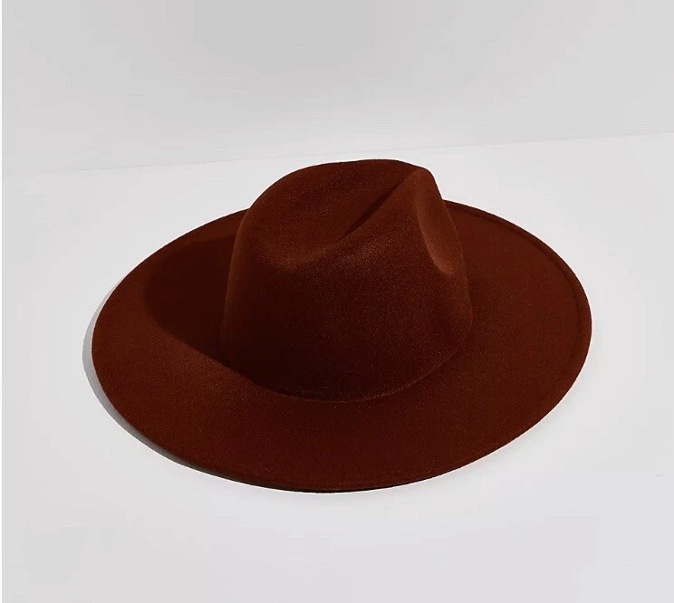 Nuevo Sombrero Free People Clean Pizarra OS Castaño Borgoña Ala Ancha Occidental Foto 4 de 4