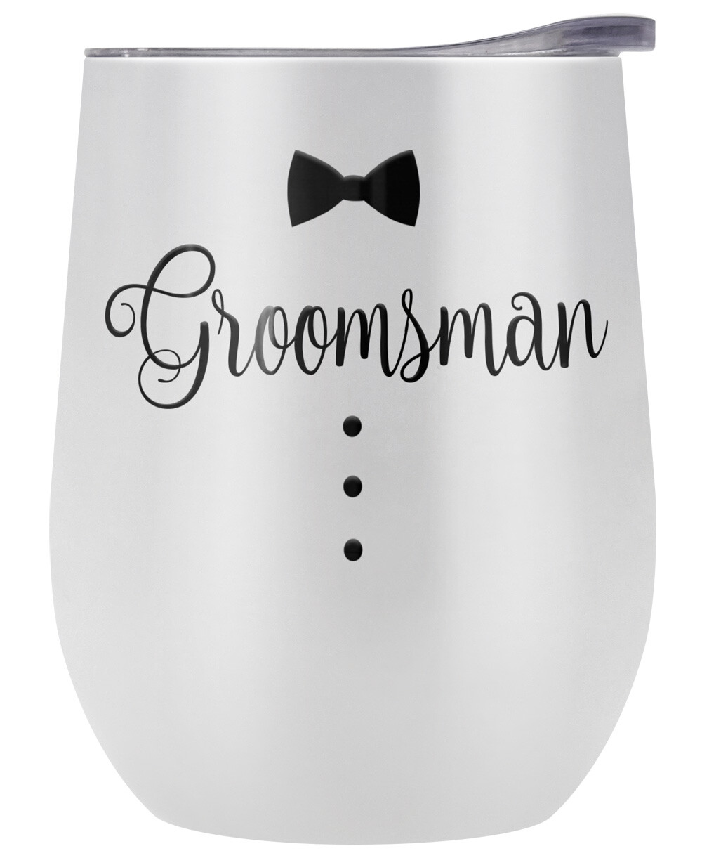 Generic Groomsmen 12oz Wine Tumbler White Insulated Leak Resistant