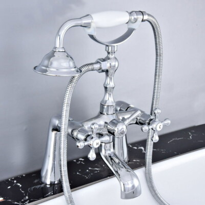 Chrome Brass Deck Mount Bathtub Faucet W/ Hand Spray Shower Mixer Tap Set 2tf770