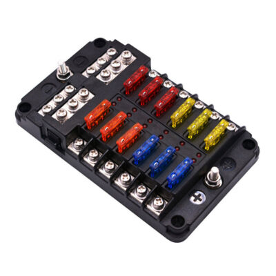 For Car Bus RV Van 12/24V Universal 12-Way Blade Fuse Holder+24*Fuse 5/10/15/20A