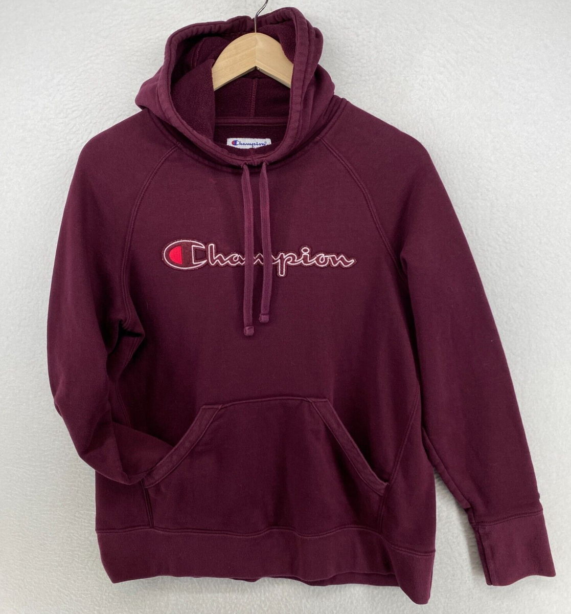 CHAMPION Sweatshirt Womens M Hoodie Fleece Lined Pullover Long Sleeve Maroon
