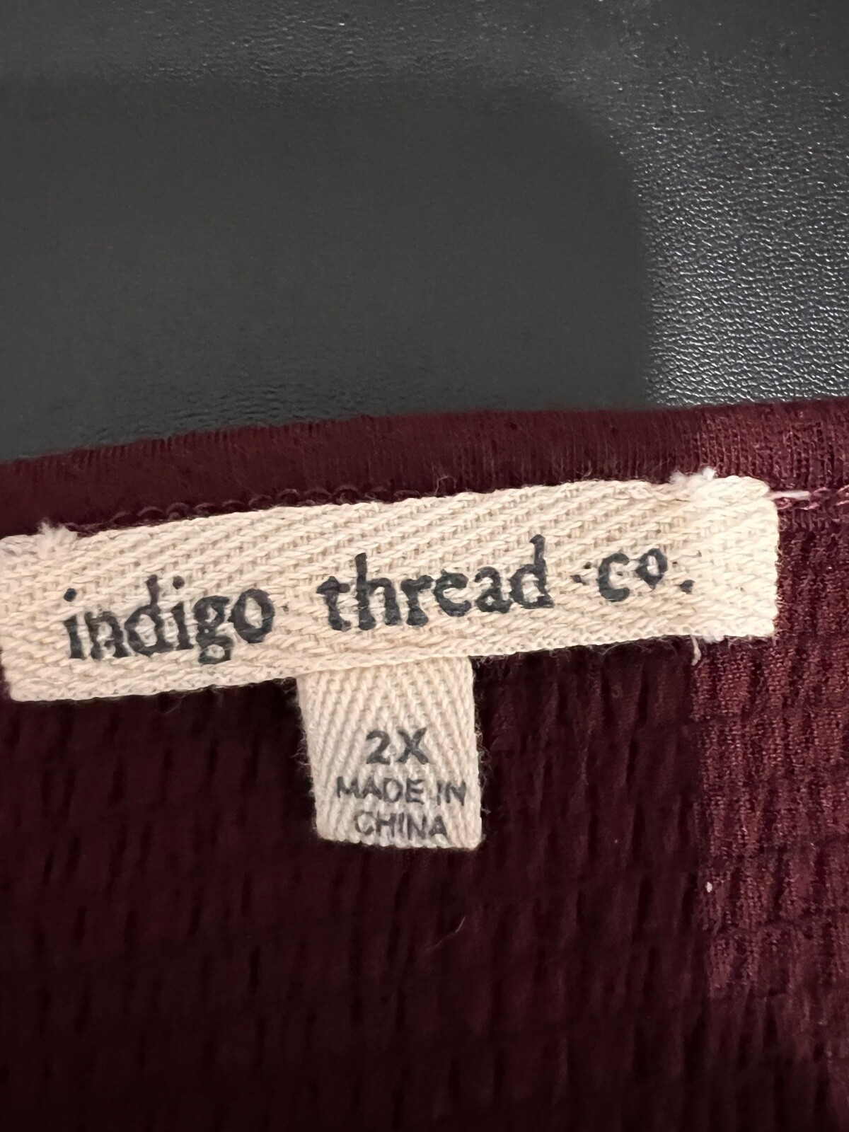 Indigo Threads Co Womens TOP 2X Boho Burgandy Red  Embroidered Tassled Cool