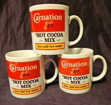 3 Vtg Carnation Hot Cocoa Mix Advertising Mugs 12 oz Ceramic VGUC
