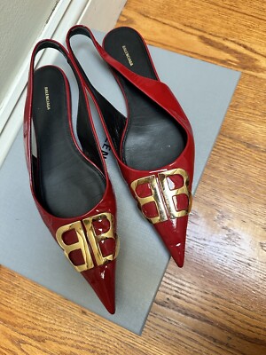 Balenciaga BB Slingback Glossy Patent Calfskin Red Cardinal 38.5