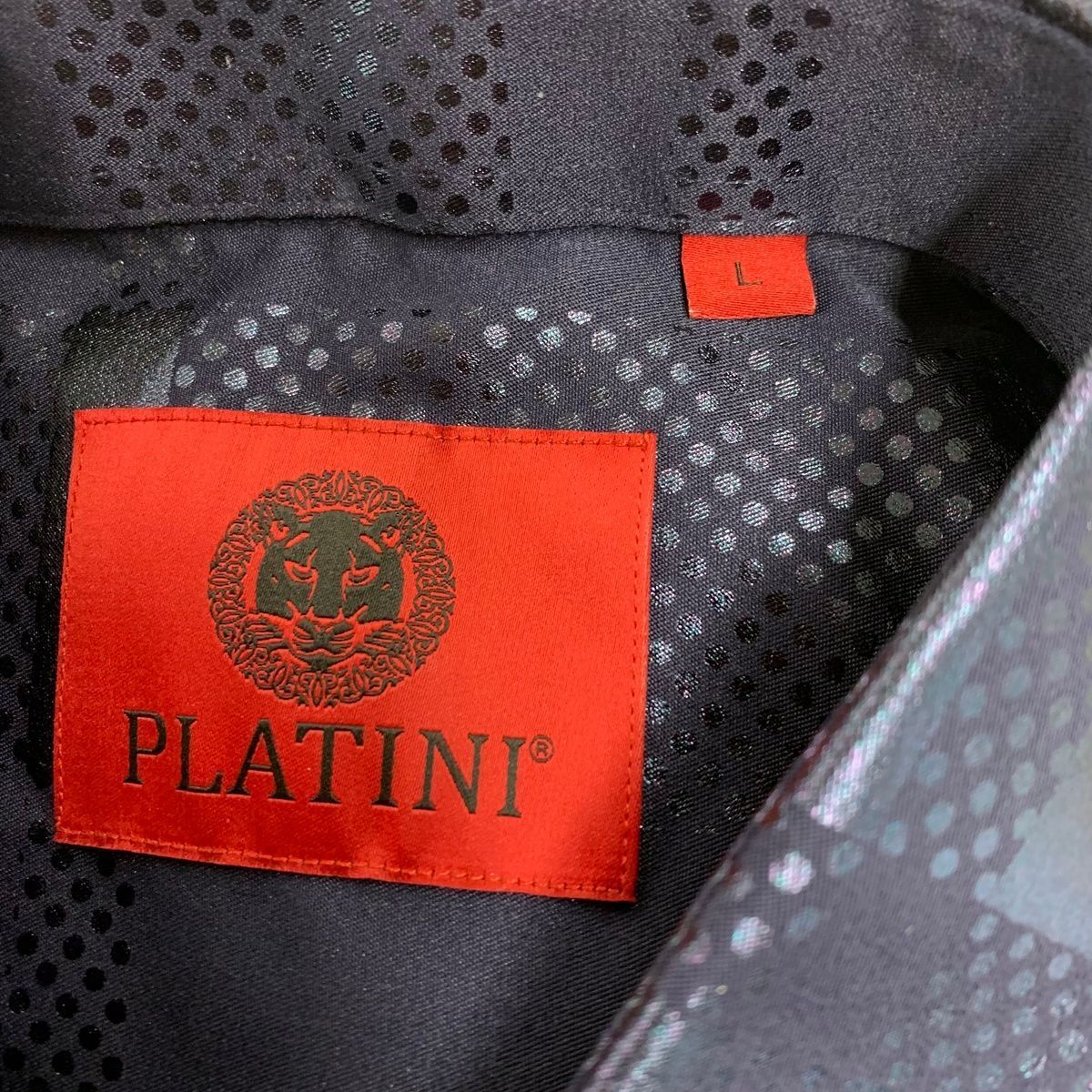 PLATINI Long Sleeve Modern Fit Foiled Shirt Men's Size L Navy
