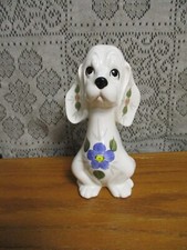 Vintage Brinn's White Basset Hound Figurine - Hand Painted Flowers - 5.25" tall