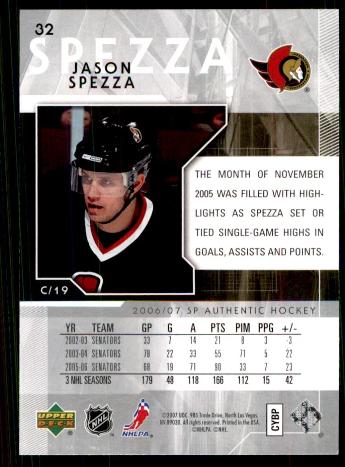 2006-07 SP Authentic Jason Spezza Ottawa Senators #32 - Image 2 of 2