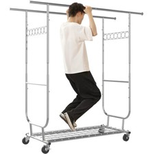 Rolling Garment Rack Heavy Duty Collapsible Clothing Clothes Rack Chrome Wheels
