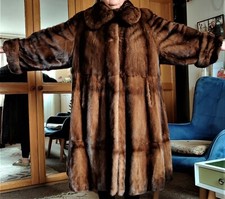 Sergio Golferini Luxurious Italian Mink Fur Long Coat Dark Brown Uk Size L