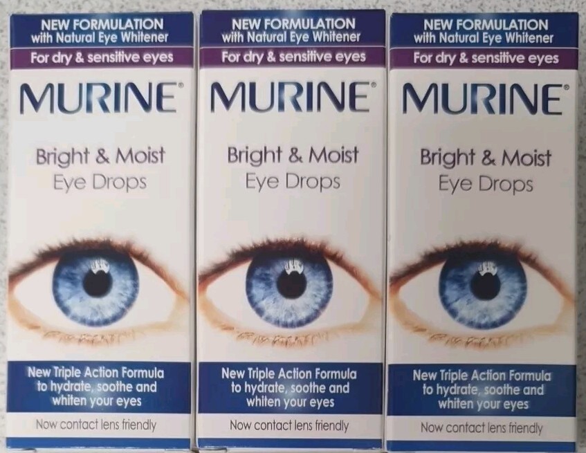 Murine Bright & Moist Eye Drops 15ml x 3 Pack UK Stock NEW Formulation