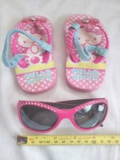 Toddler Girls PINK HELLO KITTY FLIP FLOPS Turquoise Ankle Strap 5/6 Sunglasses