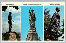 Postcard Plymouth Massachusetts Massasoit Pilgrim Maiden Forefathers Monuments