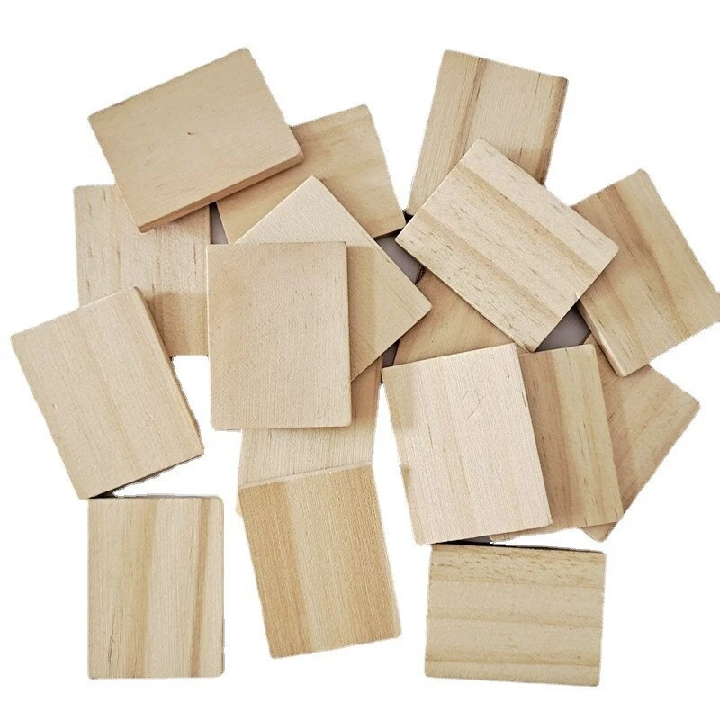 20pcs Unfinished Wood Pieces Wood Board Wooden Squares Cutout Tiles Natural