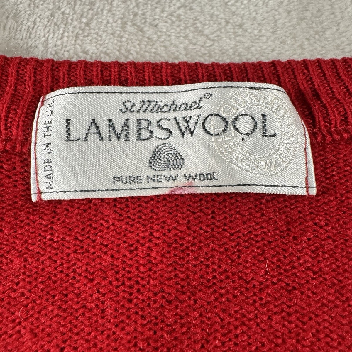 St Michael Red Vintage lambswool Jumper sweater Menswear XX Large