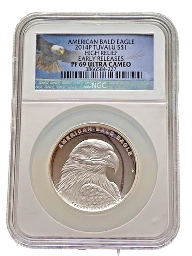 2014-P AMERICAN BALD EAGLE 1 OZ TUVALU $1 HIGH RELIEF NGC PF 69 ULTRA CAMEO