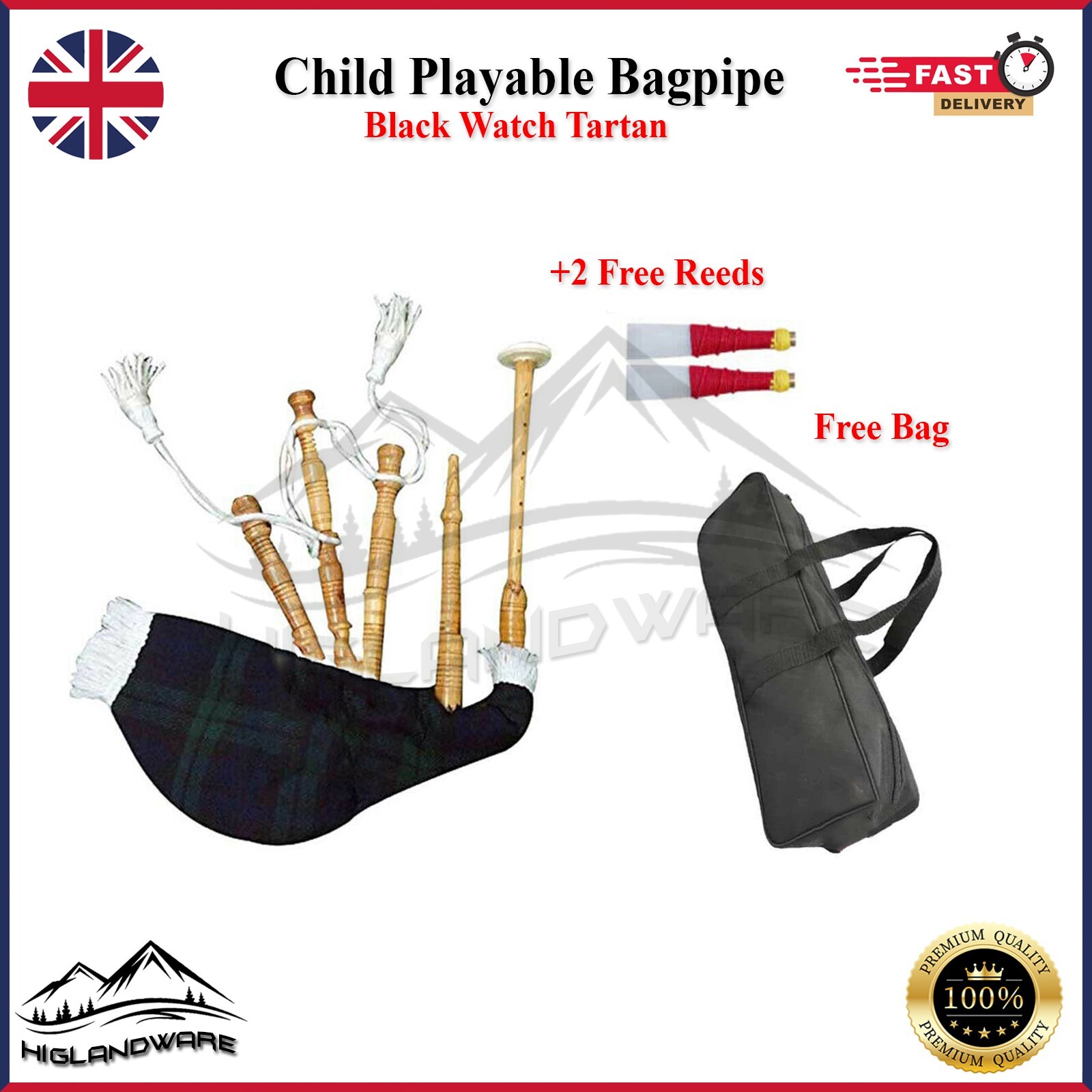 Mini Toy Bagpipe, Children's Playable Bagpipes Black Watch Tartan With