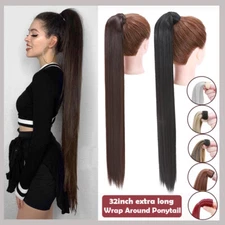 32'' Real Thick Human Hair Ponytail Extensions Wrap Around Pony tail Extra Long