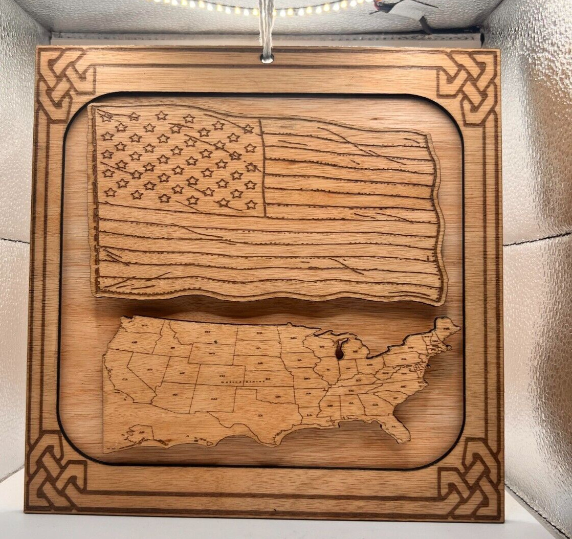 America us flag wood laser designer